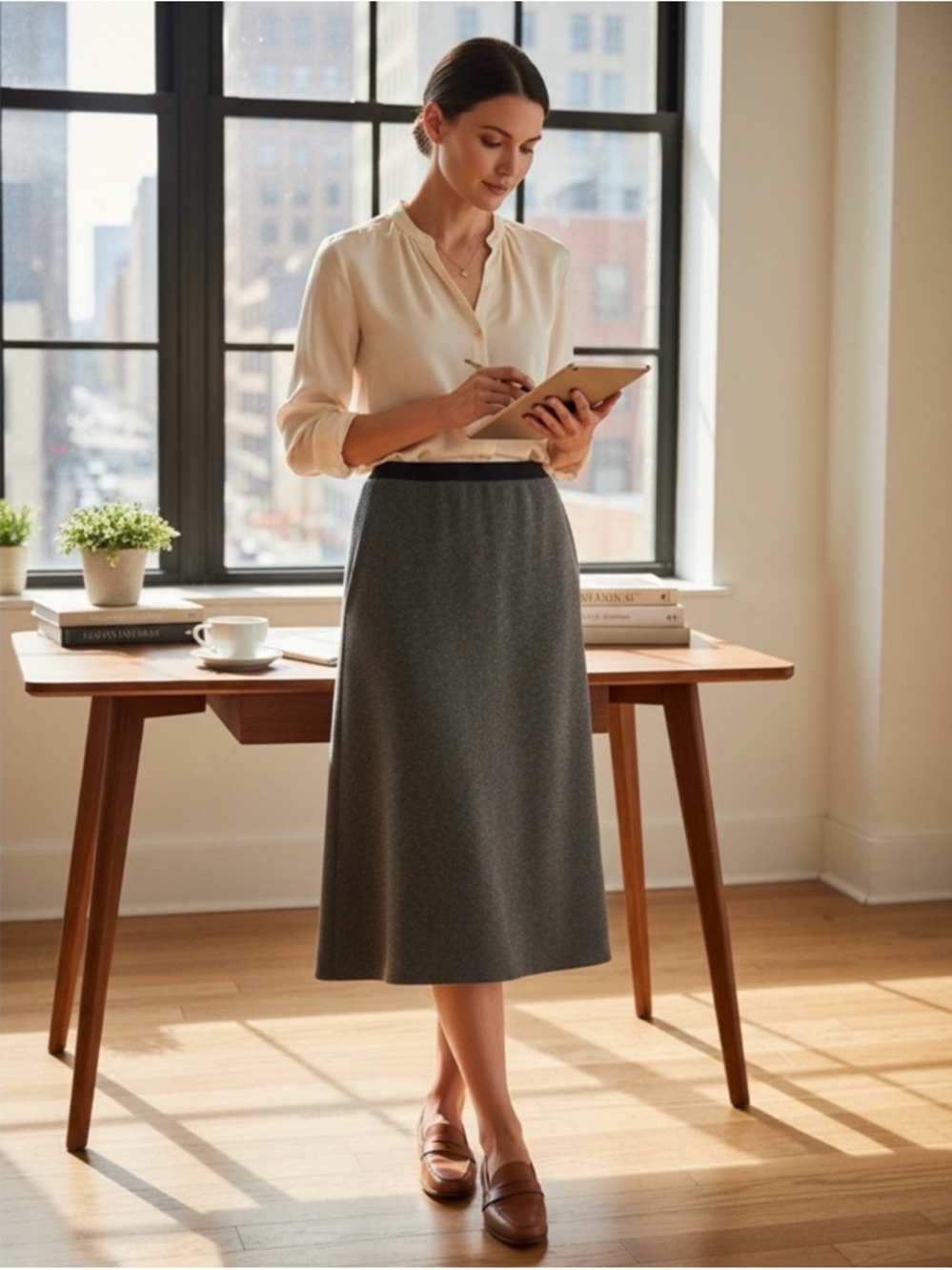 Marc Jacobs Charcoal Gray Midi A-Line Skirt